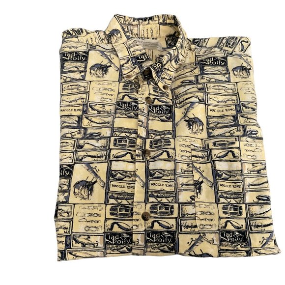 Crossings Mens L Casual Short Sleeve Button Down Shirt Fish Design Rn 37763 - Picture 4 of 9